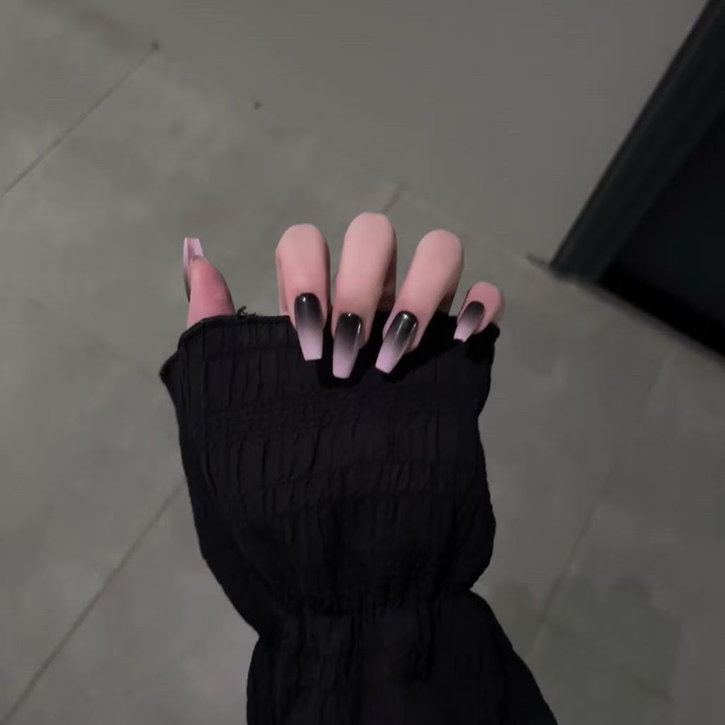 Handmade Black Pink Gradient Press On Nails Ombre Nails Pink Nails Black Nails