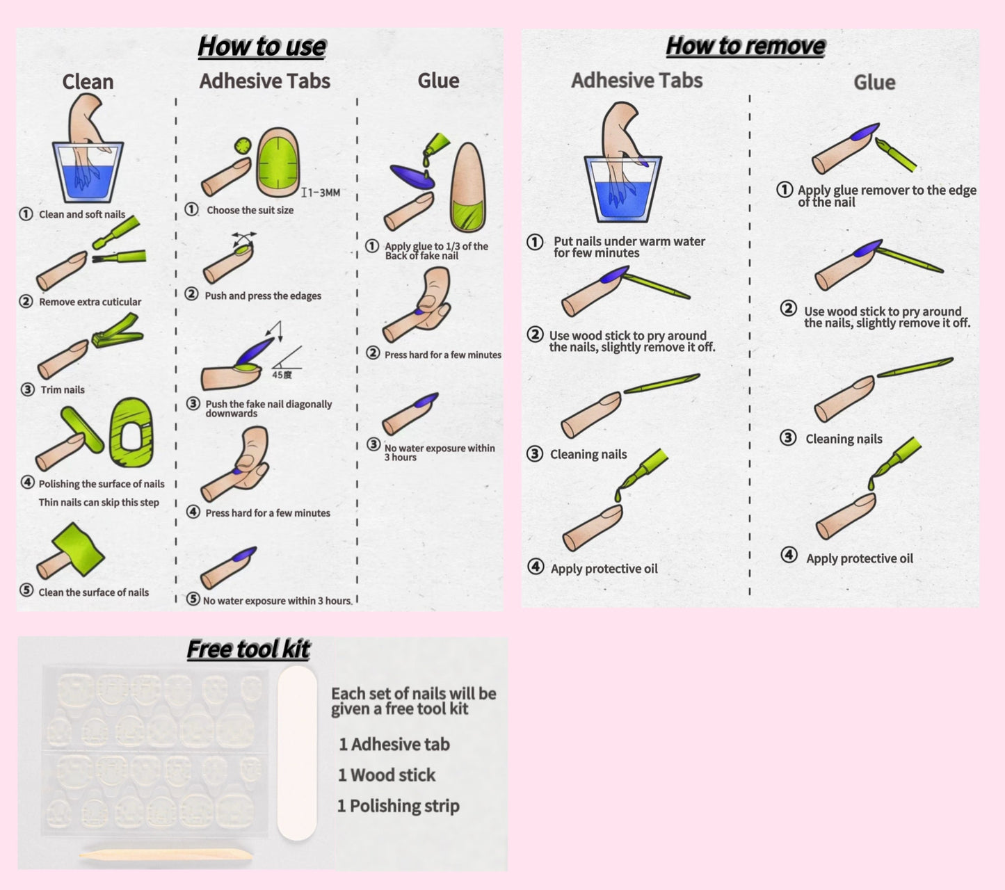 Handmade Nude Pink Blush Light Clear Green Pearl French Press On Nails French Nails Green Nails