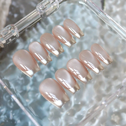 Flowing Light Crabapple Blossom French Cat Eye Press On Nails