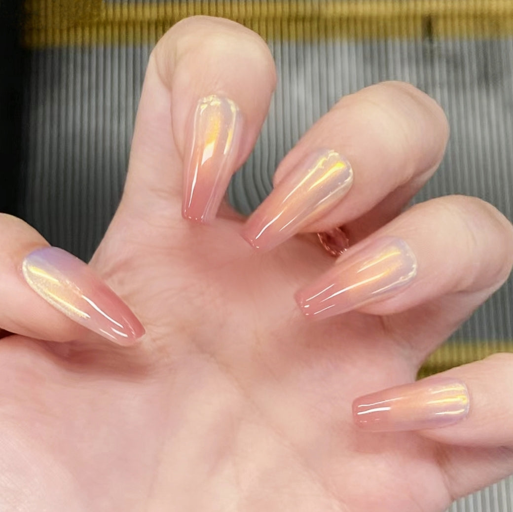 Handmade Peach Nude Ombre Sunset Gold Aurora Press On Nails Aurora Nails Peach Nude Nails Simple Nails Custom Shape Nails Custom Size Nails