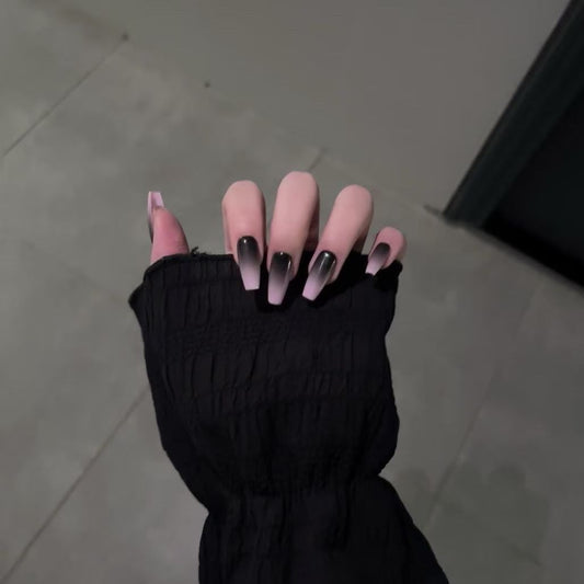 Handmade Black Pink Gradient Press On Nails Ombre Nails Pink Nails Black Nails