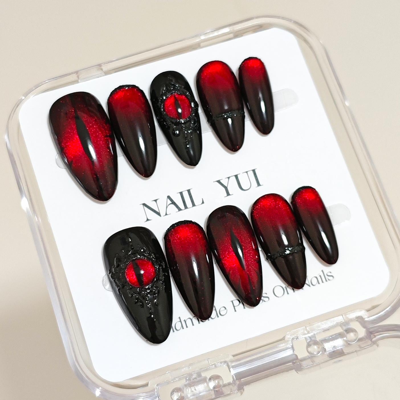 Handmade Volcanic Magma Black Dark Red Glitter Demon Eyes Press On Nails Halloween Nails Gothic Nails Demon Eyes Nails Ghost Nails