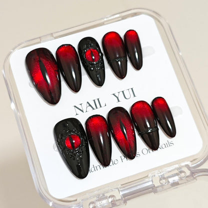 Handmade Volcanic Magma Black Dark Red Glitter Demon Eyes Press On Nails Halloween Nails Gothic Nails Demon Eyes Nails Ghost Nails