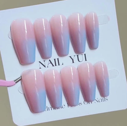 Handmade Blue Pink Double Ombre Press On Nails Ombre Nails Blue Pink Nails Blush Nails Daily Nails