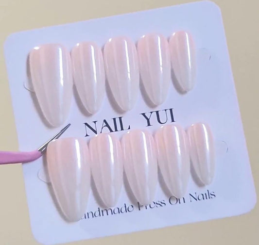 Handmade Pearl White Moonlight Nude Ombre Aurora Glitter Press On Nails Glitter Nails Moonlight Nails Pearl White Nails Acrylic Nails