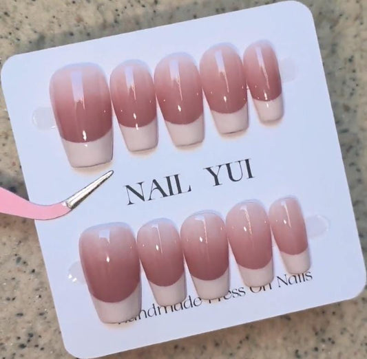 Handmade Creamy Pink French Nude Ombre Press On Nails Ombre Nails French Nails Pink Nails Simple Nails Daily Nails