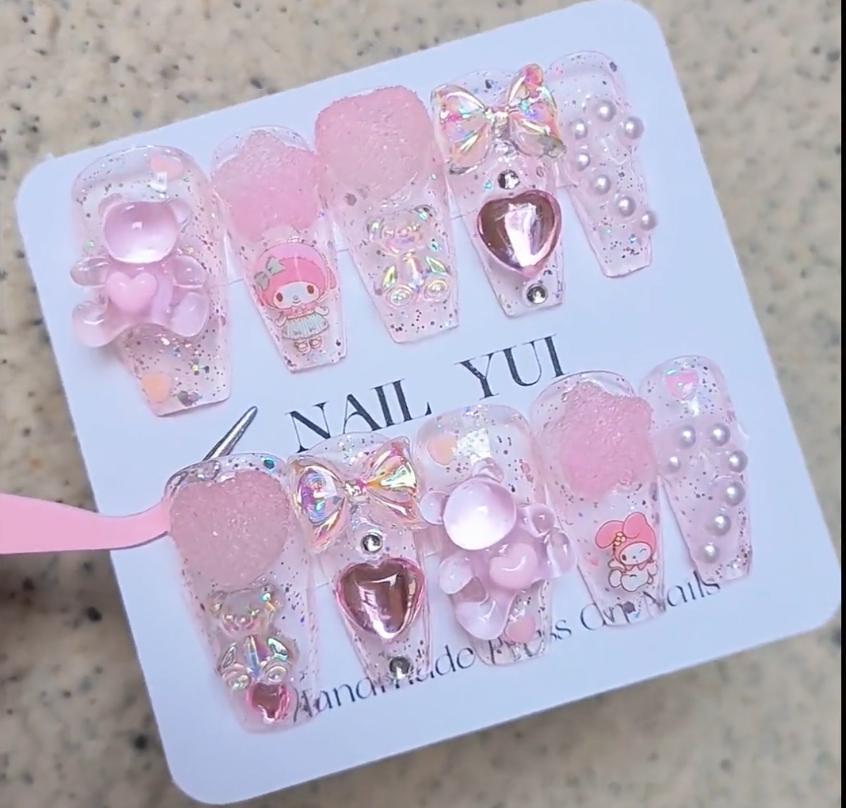 Handmade Bear Candy Cute Press On Nails Cute Nails Long Nails Pink Nails Summer Nails Animal Nails Acrylic Nails Gel Nails Reusable Nails