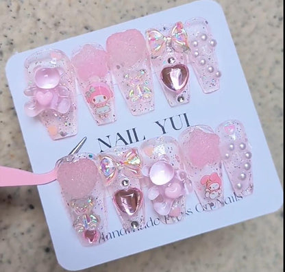 Handmade Bear Candy Cute Press On Nails Cute Nails Long Nails Pink Nails Summer Nails Animal Nails Acrylic Nails Gel Nails Reusable Nails