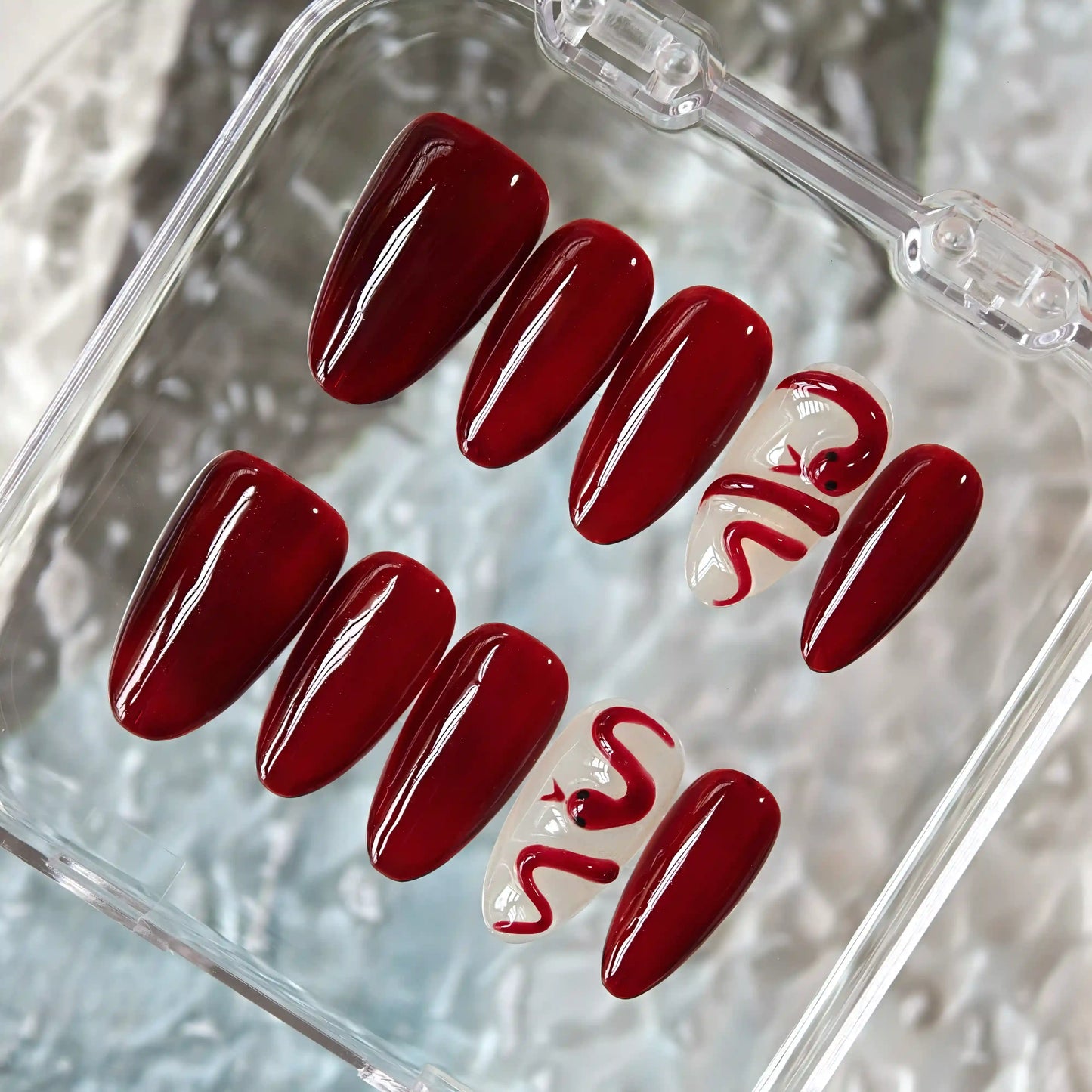 Dark Blood Red Snake Halloween Press On Nails