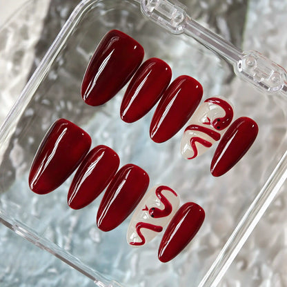 Dark Blood Red Snake Halloween Press On Nails