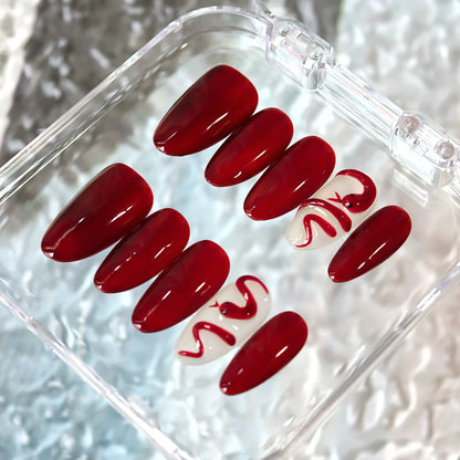 Dark Blood Red Snake Halloween Press On Nails