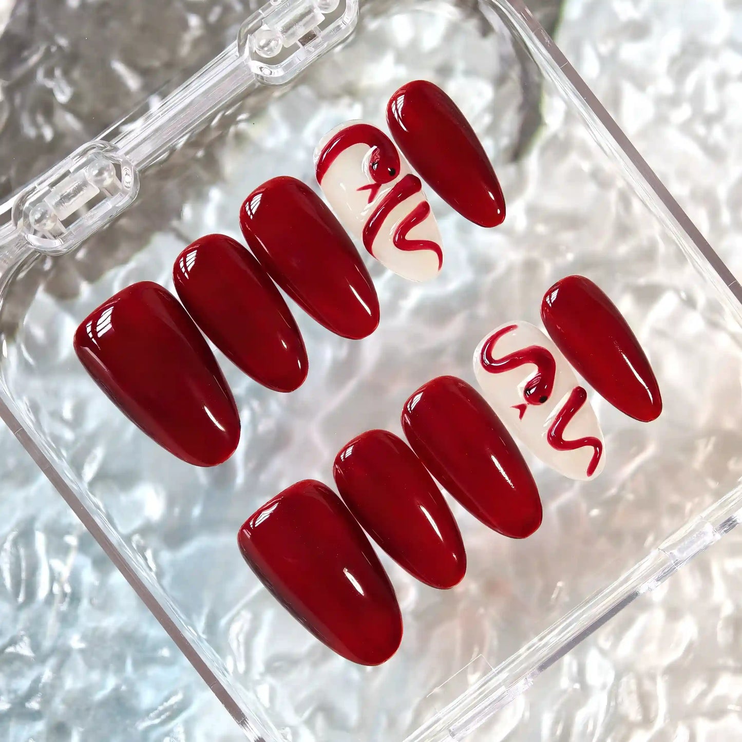 Dark Blood Red Snake Halloween Press On Nails