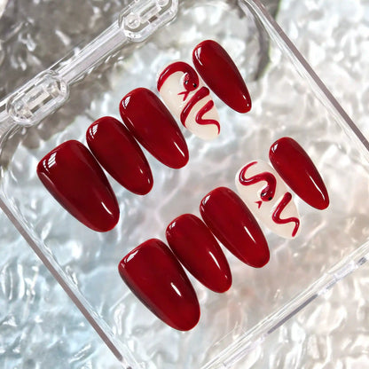 Dark Blood Red Snake Halloween Press On Nails