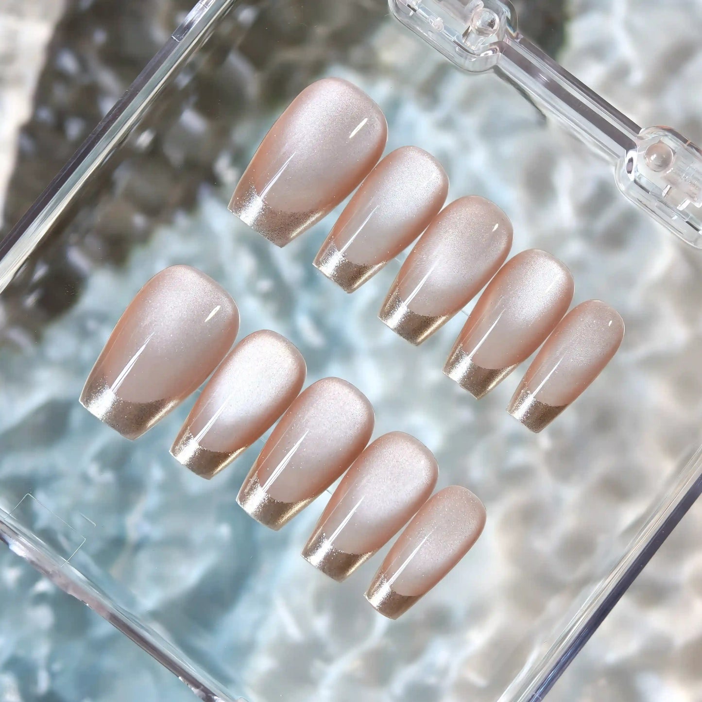 Flowing Light Crabapple Blossom French Cat Eye Press On Nails