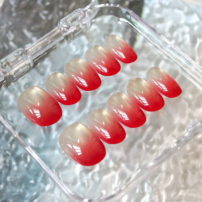 Red Sunset Glass Bead Cat Eye Press On Nails