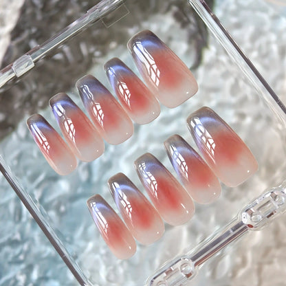 Blush Pink Blue Cat Eye Press On Nails