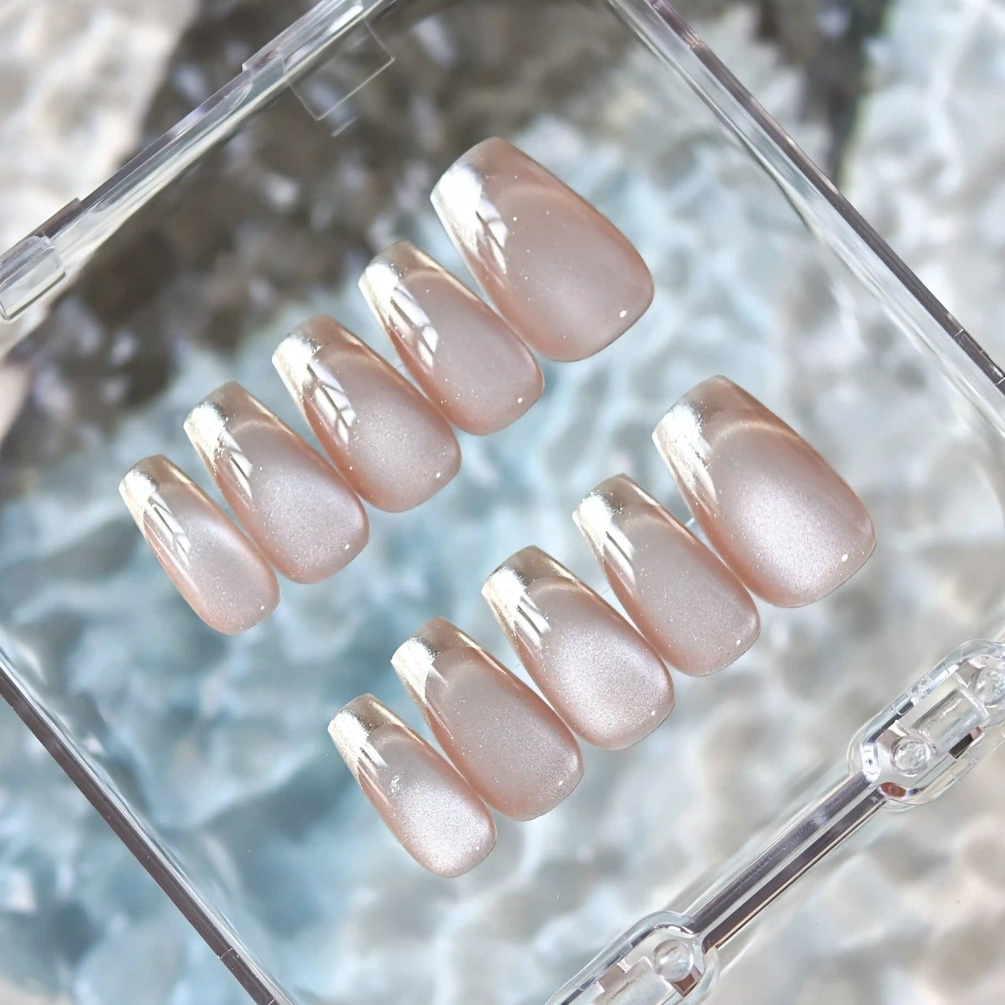 Flowing Light Crabapple Blossom French Cat Eye Press On Nails