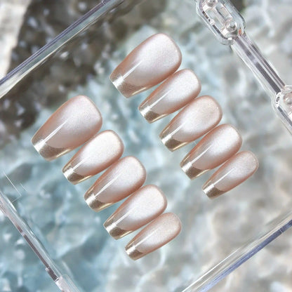 Flowing Light Crabapple Blossom French Cat Eye Press On Nails