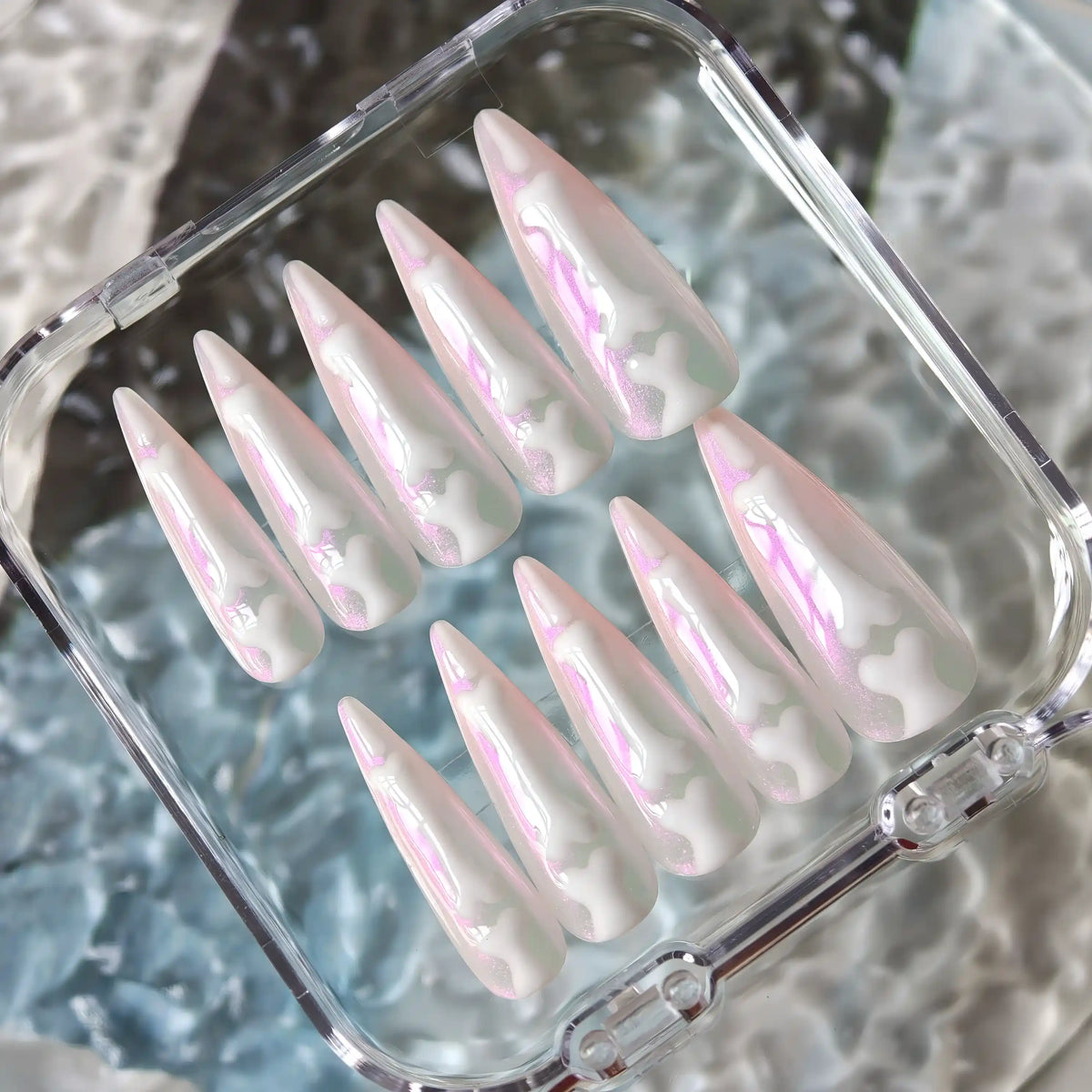Pink Aurora Skeleton Press On Nails