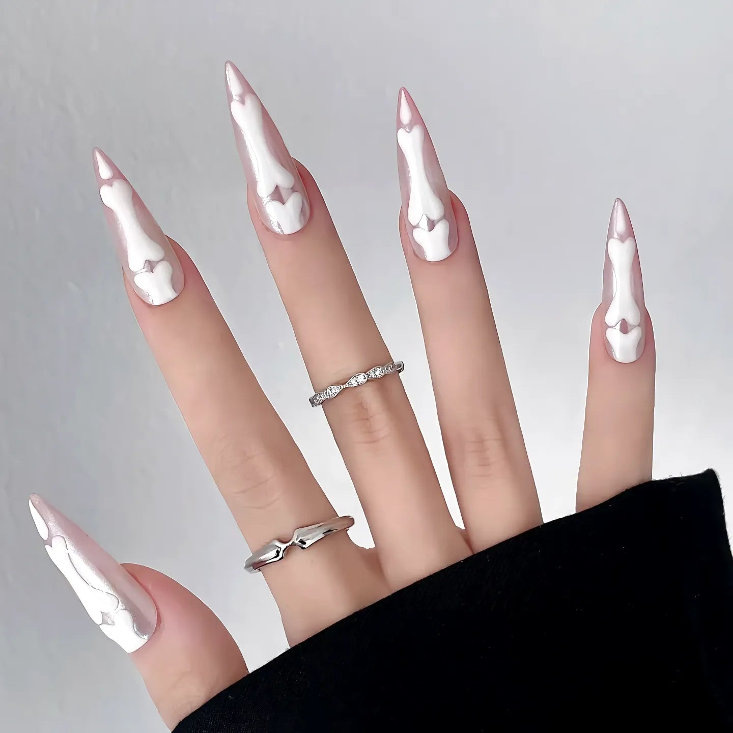 Pink Aurora Skeleton Press On Nails