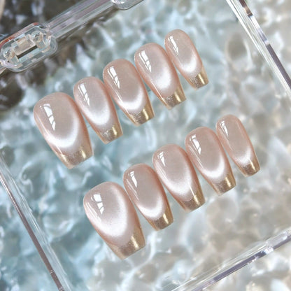 Flowing Light Crabapple Blossom French Cat Eye Press On Nails