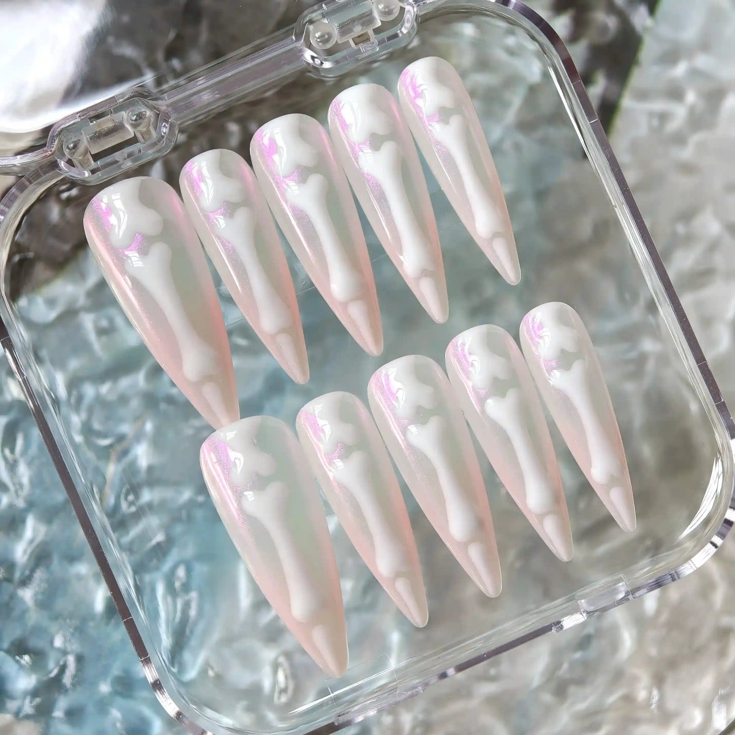 Pink Aurora Skeleton Press On Nails