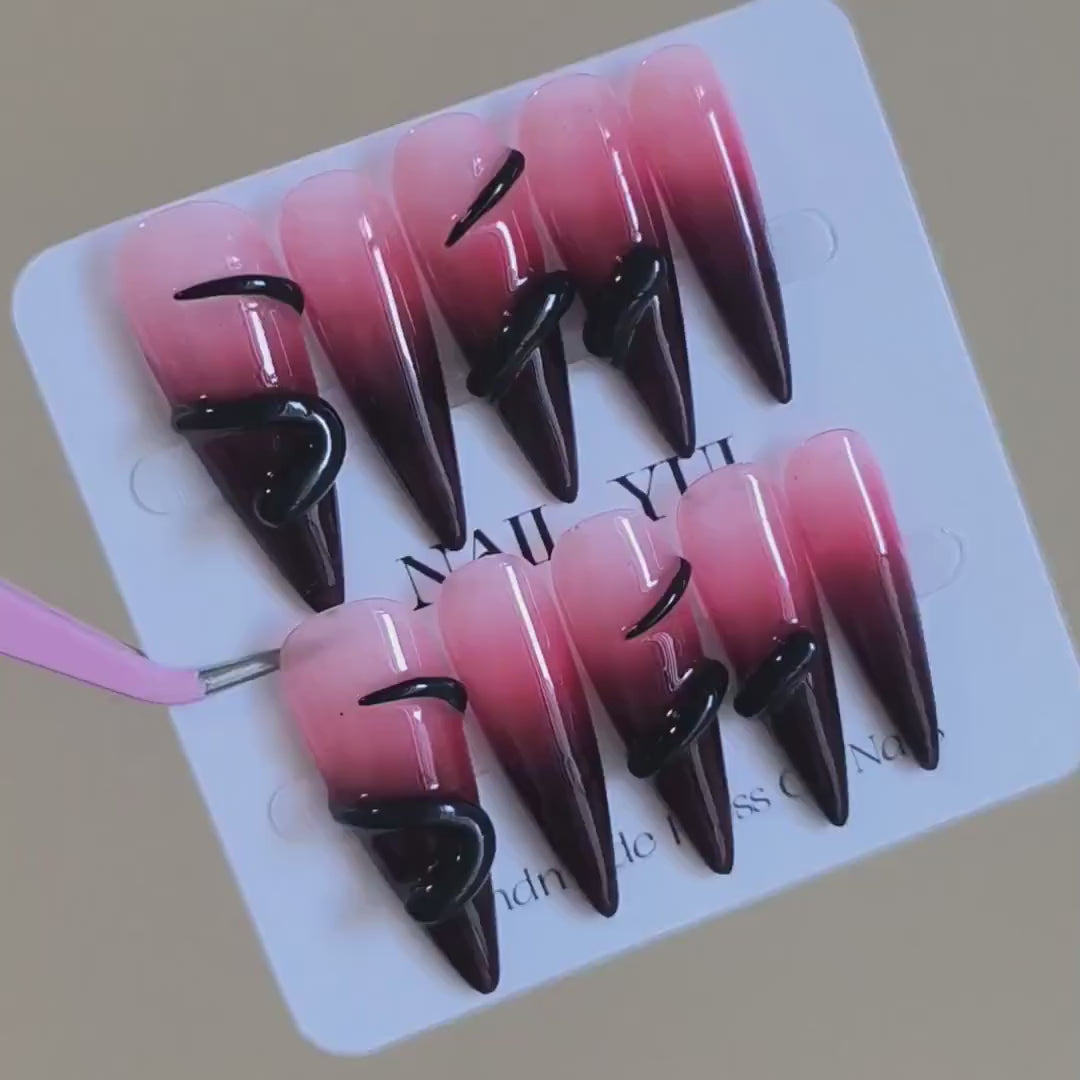 Handmade Black Snake Dark Red Ombre Goth Press On Nails Snake Nails Halloween Nails Goth Nails Gothic Nails Dark Nails Red Nails