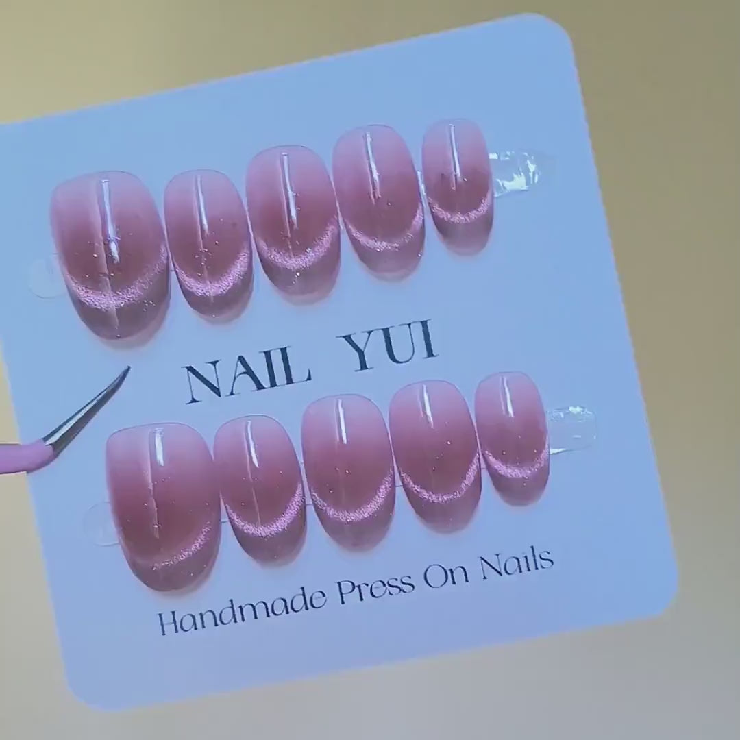 Handmade Blush Pink & Champagne Dynamic Changes Cat Eye Press On Nails Cat Eye Nails Aurora Nails Galaxy Nails Glitter Nails