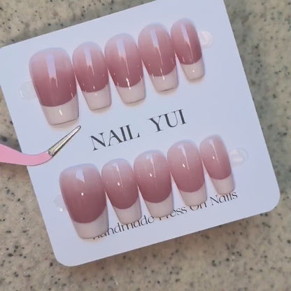 Handmade Creamy Pink French Nude Ombre Press On Nails Ombre Nails French Nails Pink Nails Simple Nails Daily Nails