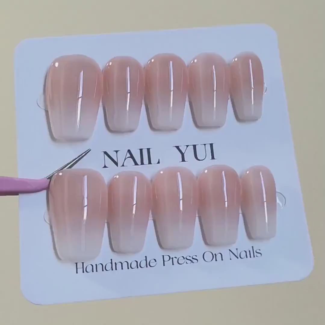 Handmade Gradient Ombre Nude Milky Press On Nails Nude Nails Milky Nails Ombre Nails Gradient Nails Gel Nail Coffin Oval Square Stiletto