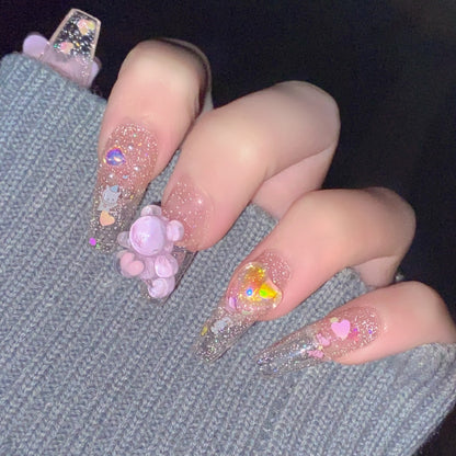 Cute Pink Bow Sanrio Cute Gemini Star Press On Nails Cute Kawaii Bear Nails
