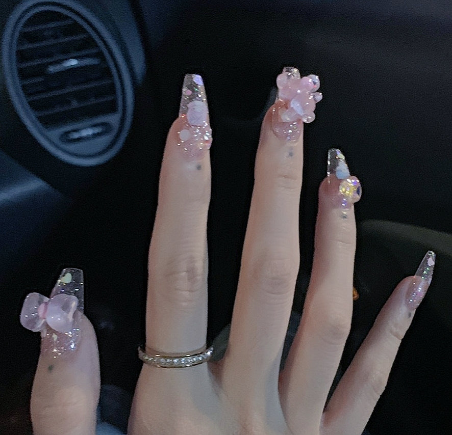 Cute Pink Bow Sanrio Cute Gemini Star Press On Nails Cute Kawaii Bear Nails