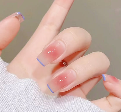 Handmade Blue Thin French Nude Pink Blush Ombre Press On Nails Ombre Nails French Nails Blush Nails Daily Nails