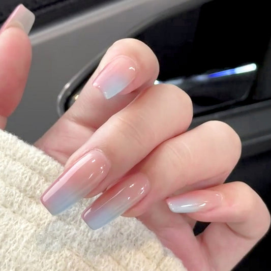 Handmade Blue Pink Double Ombre Press On Nails Ombre Nails Blue Pink Nails Blush Nails Daily Nails
