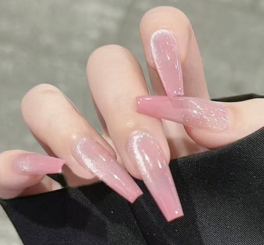 Handmade Peach Pink Ombre Moonlight Cat Eye Aurora Press On Nails Cat Eye Nails Moonlight Nails Aurora Nails Pink Nails