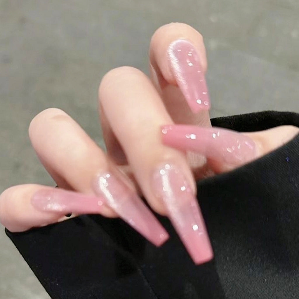 Handmade Peach Pink Ombre Moonlight Cat Eye Aurora Press On Nails Cat Eye Nails Moonlight Nails Aurora Nails Pink Nails
