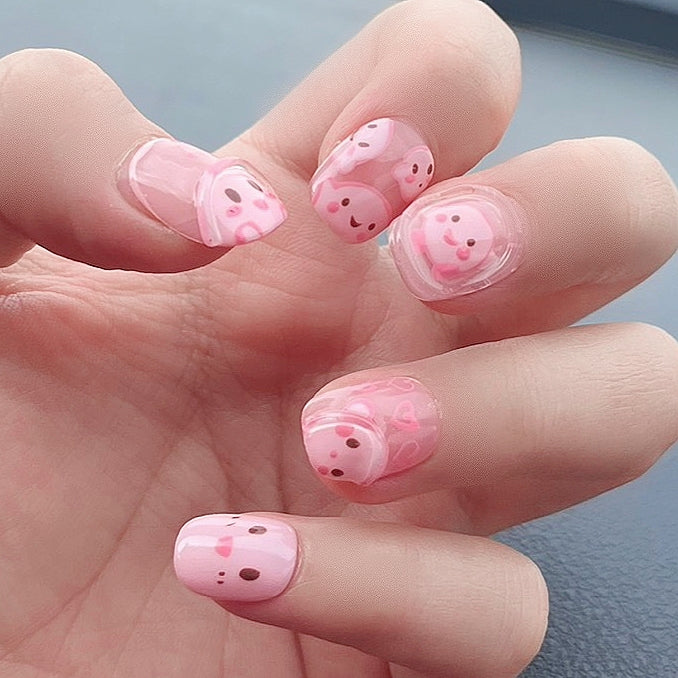 Handmade Painting Kirby Light Pink Anime Game Character Cute Press On Nails