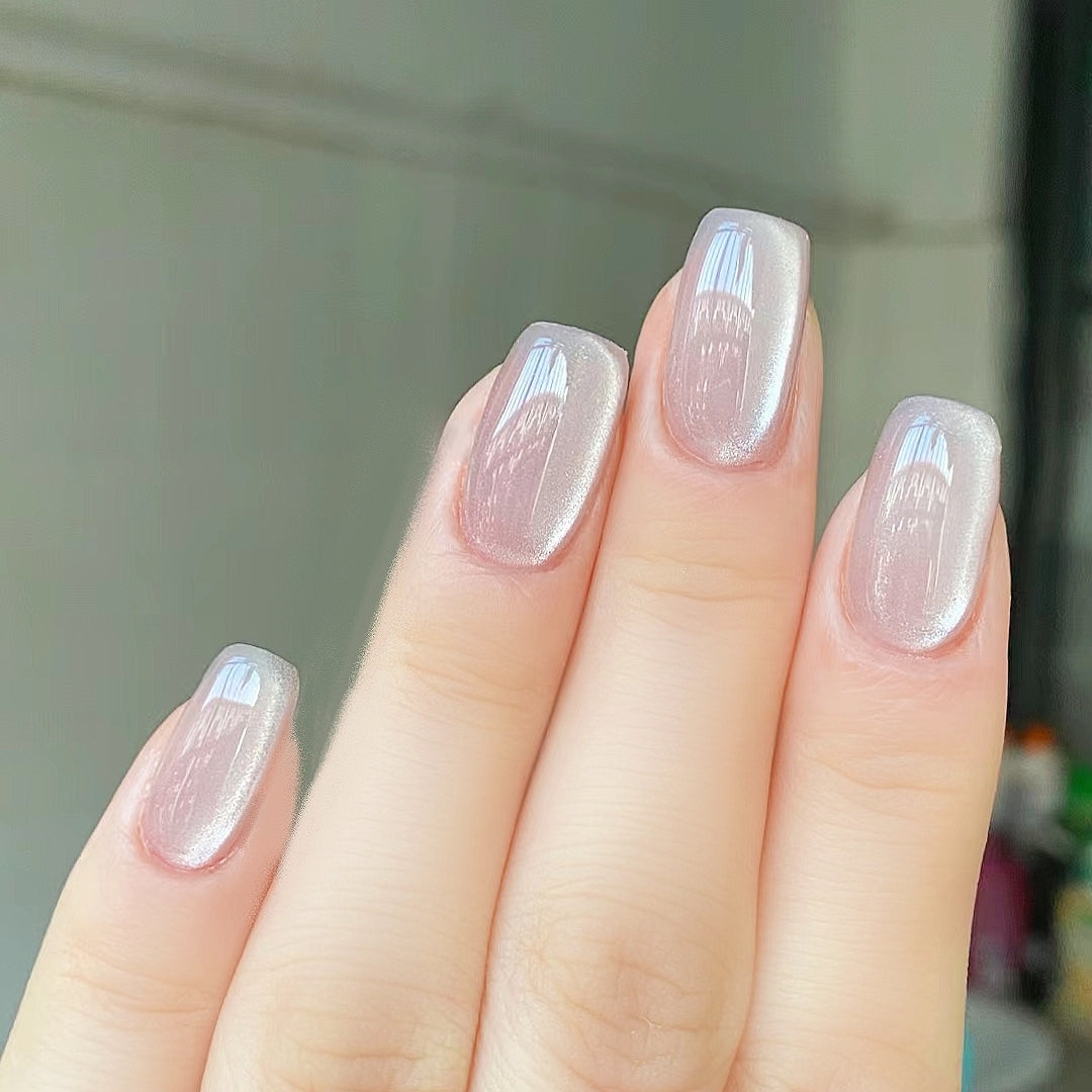 Handmade Nude Dusty Pink Crystal Glass Bead Extremely Bright Cat Eye Press On Nails Cat Eye Nails Moonlight Nails
