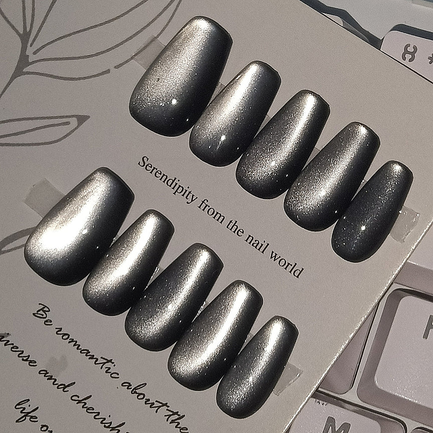 Handmade Black Glass Bead Cat Eye Press On Nails Cat Eye Nails Moonlight Nails Crystal Nails Glass Bead Nails Aurora Nails