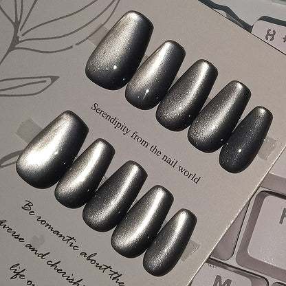 Handmade Black Glass Bead Cat Eye Press On Nails Cat Eye Nails Moonlight Nails Crystal Nails Glass Bead Nails Aurora Nails