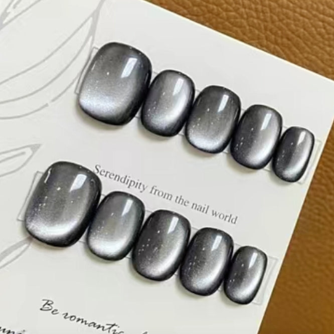 Handmade Black Glass Bead Cat Eye Press On Nails Cat Eye Nails Moonlight Nails Crystal Nails Glass Bead Nails Aurora Nails