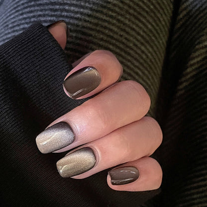 Handmade Dark Brown Glass Bead Cat Eye Press On Nails Cat Eye Nails Moonlight Nails Crystal Nails Glass Bead Nails Aurora Nails