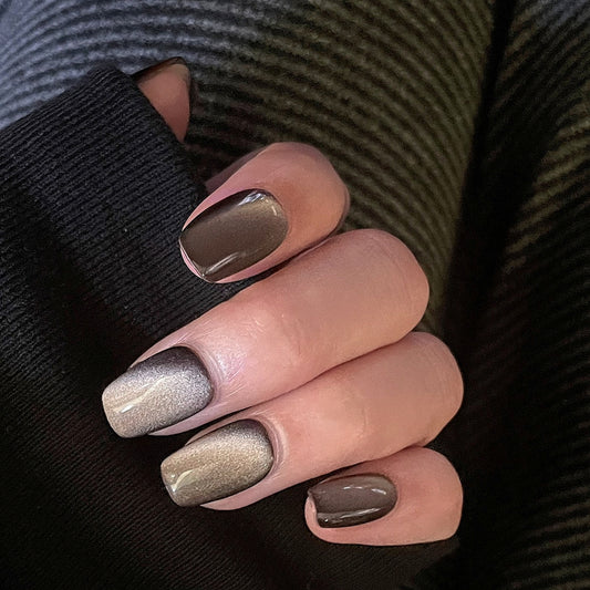 Handmade Dark Brown Glass Bead Cat Eye Press On Nails Cat Eye Nails Moonlight Nails Crystal Nails Glass Bead Nails Aurora Nails