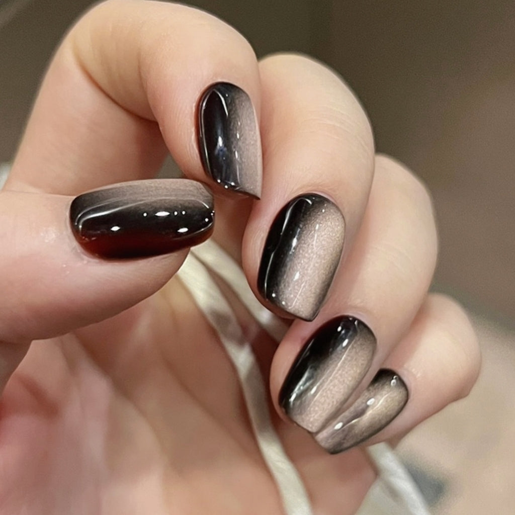 Handmade Dark Brown Glass Bead Cat Eye Press On Nails Cat Eye Nails Moonlight Nails Crystal Nails Glass Bead Nails Aurora Nails