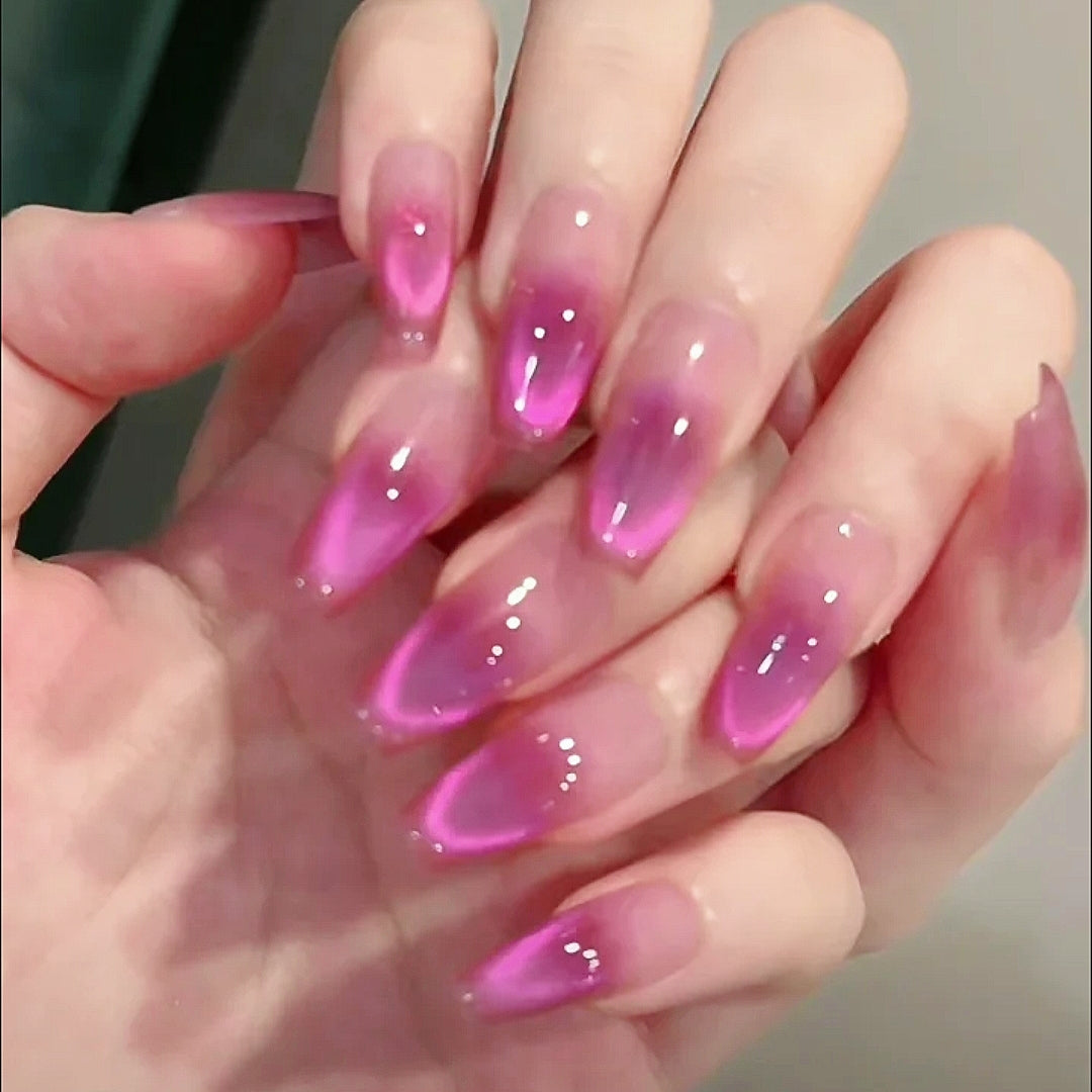Handmade Galaxy Rose Pink French Cat Eye Blush Press On Nails Glitter Nails Ombre Nails Dopamine Nails Cat Eye Nails Aurora Nails