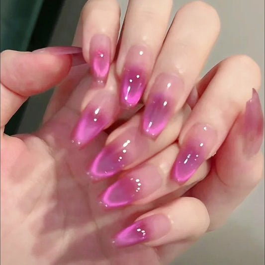 Handmade Galaxy Rose Pink French Cat Eye Blush Press On Nails Glitter Nails Ombre Nails Dopamine Nails Cat Eye Nails Aurora Nails