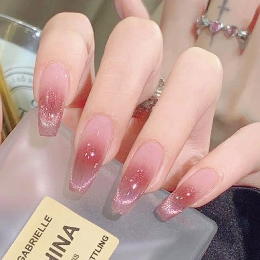 Handmade Blush Pink & Champagne Dynamic Changes Cat Eye Press On Nails Cat Eye Nails Aurora Nails Galaxy Nails Glitter Nails