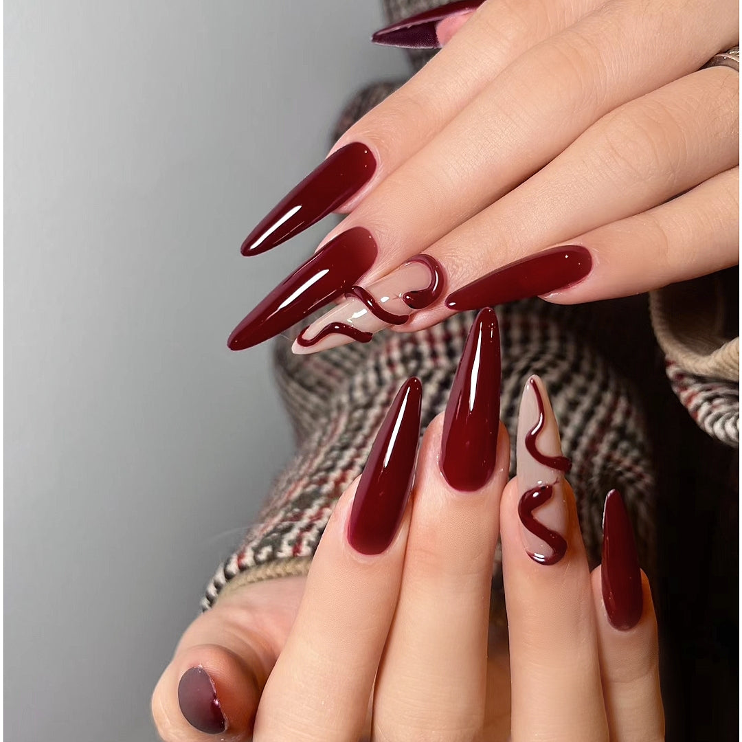 Handmade Dark Blood Red Snake Halloween Press On Nails Snake Nails Goth Nails Red Nails Halloween Nails
