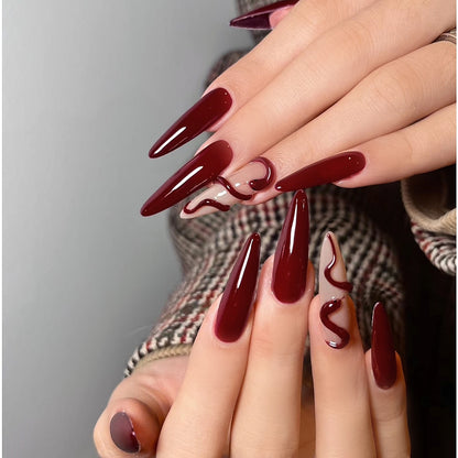 Dark Blood Red Snake Halloween Press On Nails