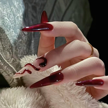 Dark Blood Red Snake Halloween Press On Nails
